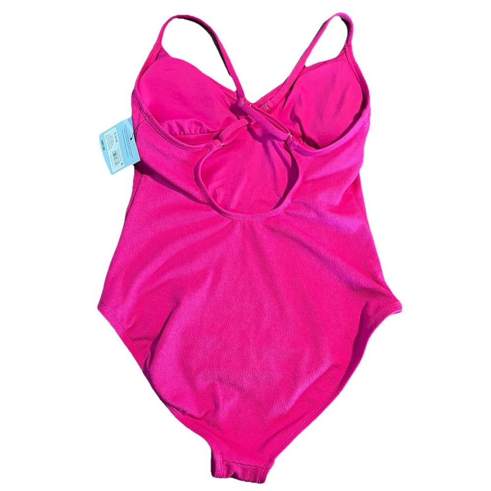 Shade & Shore Women's Micro Crinkle V Neck X-Back One-piece Swimsuit - S (4-6) - Picture 4 of 4